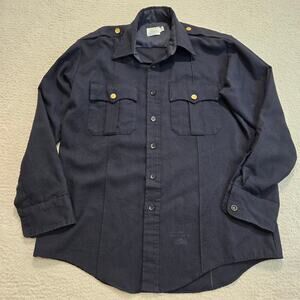 Vtg 60s-70s Men's Navy Blue New Jersey Law Enforcement Uniform Shirt Sz 16 1/2